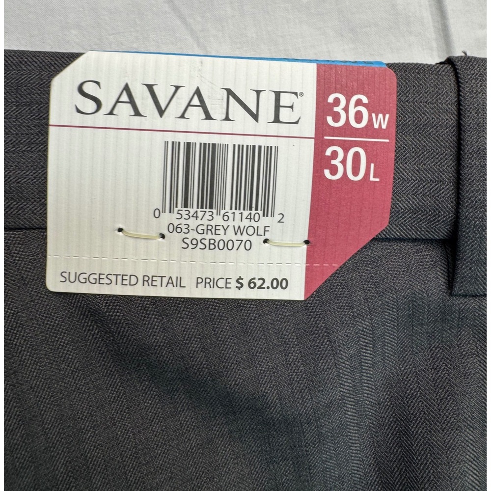 Savane Select Edition Dress Pants 36x30 Grey Wolf Herringbone Straight - Picture 2 of 16